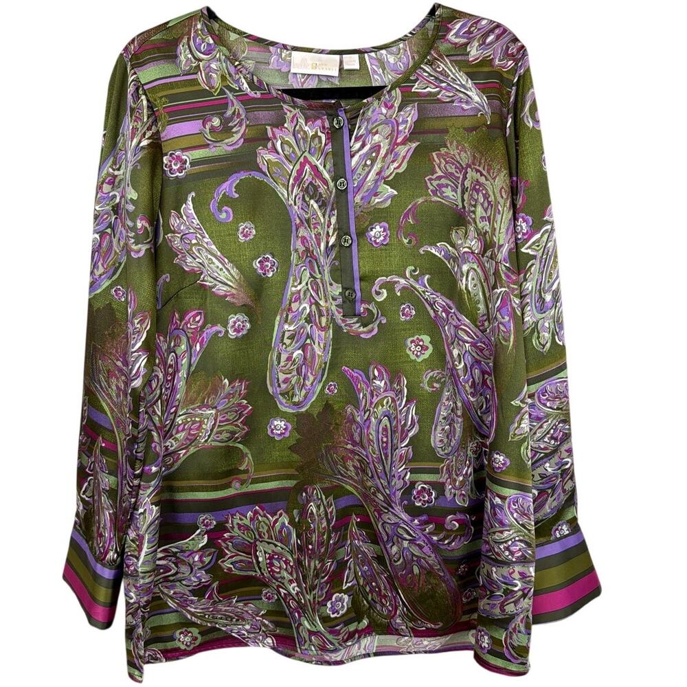 Belle by Kim Gravel Green Paisley Tunic Top Medium